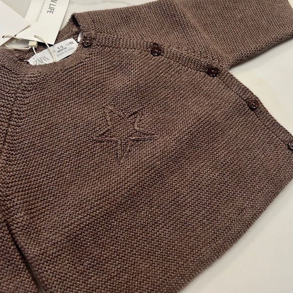 Zara knitwear brown OPEN KNIT embroidered star SWEATER 1-3 months baby new wit… - Picture 3 of 7